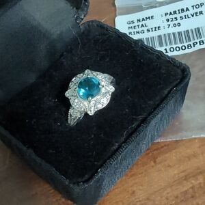 Brilliant Teal Paraiba topaz Set In 925silver, Sz 7